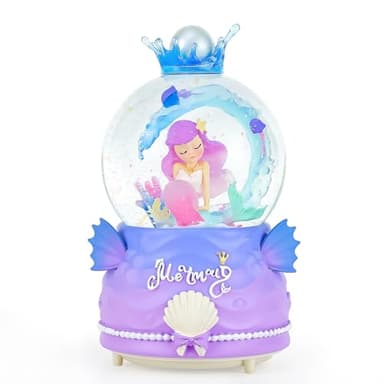BREIS Snow Globe,3.15 Inch Mermaid Music Snow Globes with Automatic Snowflake LED Lights,Unique Birthday Christmas Valentine's Day Gift for Girls Kids Adults Home Decorations