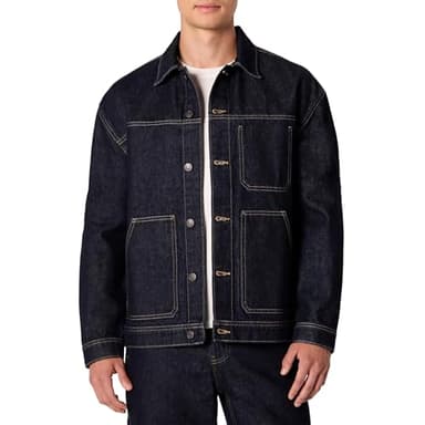 Amazon Essentials Men's Rigid Denim Relaxed-Fit Utility Jacket with Pockets, Rinse, X-Large