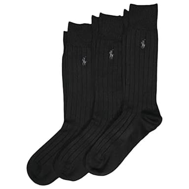 POLO RALPH LAUREN Men's Super Soft Ribbed Dress Crew Socks 3 Pair Pack - Lightweight Comfort, Black, 6-12.5