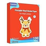 Lzerking Printable Vinyl Glossy Sticker Paper for Inkjet Printer 100 Sheets White Waterproof Self-Adhesive Sheets 8.5x11 Inches