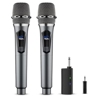 Wireless Microphone,Professional Dual Handheld Cordless Dynamic Mic System with Rechargeable Receiver,Karaoke Microphone Set for Singing, Karaoke, Wedding, DJ, Party, Speech,Church,Class Use,PA System