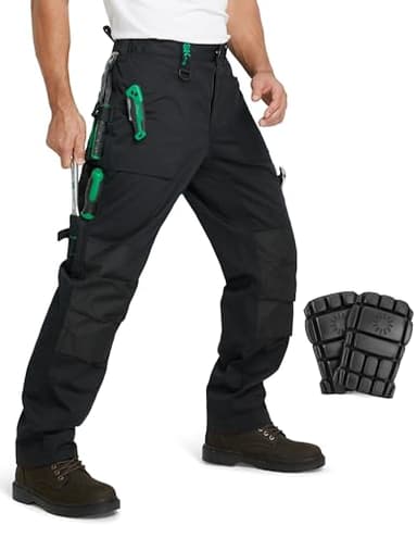 SKPRO Men's Work Pants with Knee Pads - Knee Pad Pockets Carpenter Pants, Construction Workwear Safety Cargo Trousers (Black, 36W × 32L)