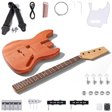 Leo Jaymz DIY Electric Bass Guitar Kits - Mahogany Body, Roasted Maple Neck and Laurel Wood Fingerboard - Fully Components Included (JB)
