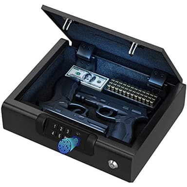 Gun Safe,Biometric Gun Safe for Pistols 3-Ways unlock Fingerprint Digital PIN Key Unlock with Sound, Lock box for Cloakroom living room Bedroom Nightstand and Car BILLCONCH