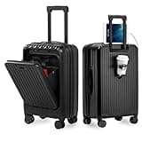 VentureVault Carry On Luggage 22x14x9 Airline Approved, 20 Inch Hard Shell Carry On Luggage, Suitcase Carry-on Small Siutcase with Wheels (Black, 1PC)