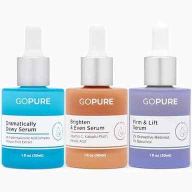 goPure Power Serum Trio Set - Radiant Vitamin C Serum, Hydrating Hyaluronic Acid, Bakuchiol and Retinol for Visibly Brighter, Moisturized, and Firmer-Looking Skin - Set of 3, 1.0 fl oz