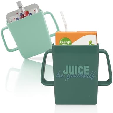 Mommy's Helper Juice Box Buddies, No-Squeeze Juice Pouch & Juice Box Holder with Easy-Grip Handles for Toddlers, Dishwasher Safe, BPA & Phthalate Free, 2-Pack (TIDAL TEAL)