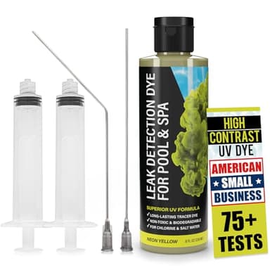 Pool Leak Detection Dye Kit - with 2 Precision Applicators - 75+ Tests - Superior Long Lasting UV Pool Dye Easily Locates Leaks - for All Pool, Spa, & Hot Tub Types - 8 OZ (Fluorescent Yellow)