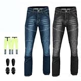 Motorcycle Kevlar Jeans ProtectiveMotorcycle Denim Jeans Pants Reinforced Hip and Knee Safety with CE Removable Armor (US, Waist Inseam, 38, 34, Regular, Regular, Black)