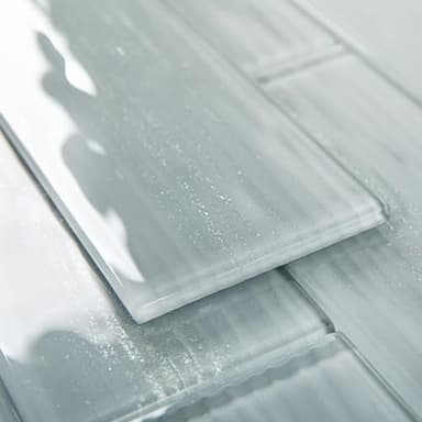 Diflart Peel and Stick Glass Subway Tiles, Pearl Gray, 3x12 Inch, Water Wave Glass Backsplash for Kitchen Bathroom Wall Tiles, Pack of 20 Pieces