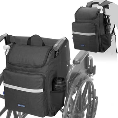 ZHCHG Upgrade Wheelchair Bags to Hang on Back, Multi-Functional Wheelchair Accessories, Casual Backpack, Durable Large Travel Storage Bag- Black