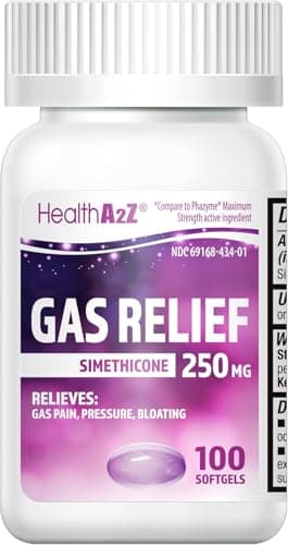 HealthA2Z® Gas Relief Simethicone 250mg, Fast Gas & Bloating Relief, Relieve Symptoms Naturally, 100 Softgels (Pack of 1)