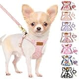 Lukovee Puppy Harness and Leash Set, No Pull Lightweight Soft Suede Adjustable Pet Harness Vest with Snap Buckle for Puppy Small and Medium Size Dog (Pink-XS)