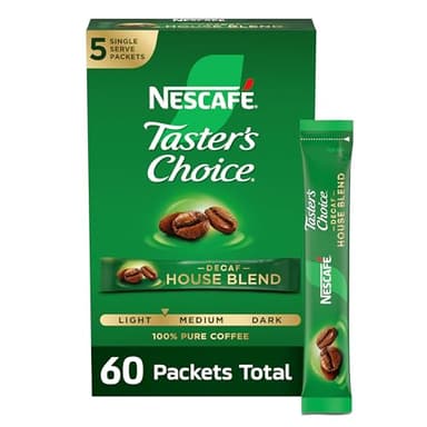 Nescafe Taster's Choice Decaf Instant Coffee, House Blend, 0.52 Ounce (Pack of 60 -12x5 pcs)