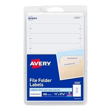Avery File Folder Labels on 4" x 6" Sheets, Easy Peel, White, Print & Handwrite, 2/3" x 3-7/16", 252 Labels (5202)