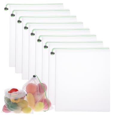 TIESOME 8PCS Reusable Produce Mesh Bags, Washable Vegetable Storage Bags With Drawstring Transparent Toy Organizer Bags Eco-Friendly Grocery Storage Mesh Bags for Farmers Market Refrigerator Storage