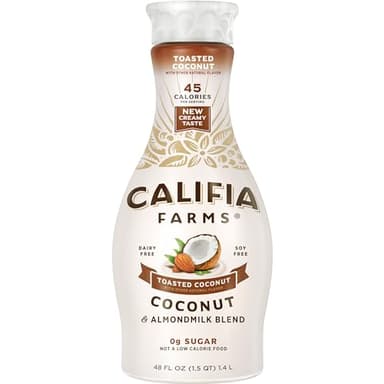 Califia Farms - Toasted Coconut Almond Milk, 48 Oz, Dairy Free, Plant Based, Vegan, Gluten Free, Non GMO, Sugar Free, High Calcium, Smoothie.