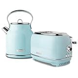 Haden Heritage 1.7 Liter Stainless Steel Electric Tea Kettle with Heritage 2 Slice Wide Slot Stainless Steel Bread Toaster, Turquoise