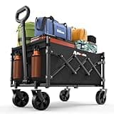 Collapsible Wagon with Wheels, 220 lbs Wagons Carts Foldable Wagon Cart with Flexible Handle, Lightweight Portable Folding Utility Grocery Shopping Cart for Grocery Sports Garden Camping