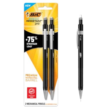 BIC Break Resistant Pro with Shock-Absorption and Twist-Up Eraser, Mechanical Pencil, 2-Count