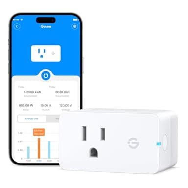 Govee Smart Plug with Energy Monitoring, WiFi Bluetooth Plug Work with Alexa and Google Assistant, 15A Smart Outlets with Timer & Group Controller, No Hub Required, ETL&FCC Certified for Home, 1 Pack