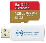 SanDisk 128GB Extreme MicroSDXC Card Compatible with Samsung Galaxy A14 5G, A24, A34 5G, A54 5G Model Phones (SDSQXAA-128G-GN6MN) Bundle with 1 Everything But Stromboli MicroSD Card Reader