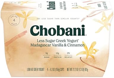 Chobani® Less Sugar Low-Fat Greek Yogurt Madagascar Vanilla Cinnamon 5.3oz 4-pk