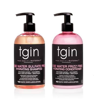 tgin Rose Water Shampoo + Conditioner Duo for Curly, Coily and Wavy Hair, Sulfate Free, with Rose Water, Acai Berries, Nourishes and Detangles Dry, Color Treated Hair, 13 oz