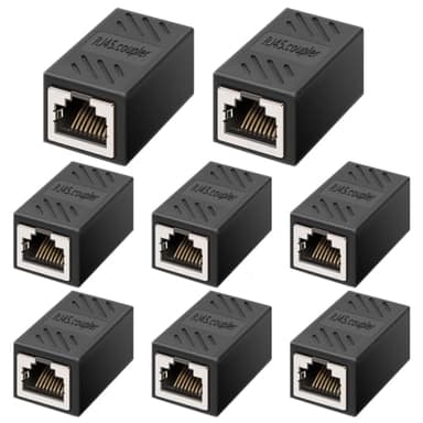 HIKLOKT RJ45 Ethernet Coupler, RJ45 Coupler, in Line Coupler for Cat7/Cat6/Cat5e/Cat5 Ethernet Cable Extender Adapter for Network Cabling Female to Female (8Pack Black)