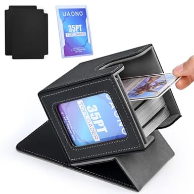 UAONO Card Deck Box with MTG Commander Display, Deck Case Holds 100+ Double-Sleeved Cards, Trading Card Storage Box Fits TCG/PTCG/Sports Card with 2 Dividers, 1 Top Loaders (Black)