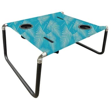 Neso Beach Table - Lightweight, Portable and Foldable Table for Beach, Camping and Outdoor Adventures - Stable Surface - with Cup Holder for Drinks and Phone Pockets - Aqua Fronds