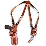 Premium Leather Vertical Shoulder Holster System with Double Speed Loader, Colt Python 357 Magnum Revolver 4.25" BBL, Right Hand Draw, Brown Color #1304#