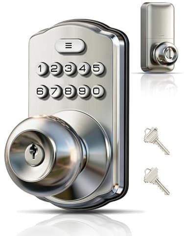 Veise Keypad Door Knob Lock, Keyless Entry Digital Lock with Handle, Electronic Smart Knob for Front Door & Bedroom, Easy Install, Auto Lock, Passage Mode, Anti-Peeping Password, Satin Nickel