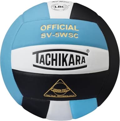 Tachikara SV5WSC Official Indoor Volleyball – Sensi-Tec Composite Leather, Regulation Size & Weight, NFHS Approved Game Ball, Powder Blue/White/Black