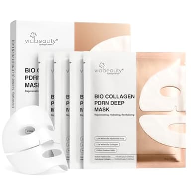 VIABEAUTY Bio Collagen Face Mask with PDRN and Hyaluronic Acid - Hydrogel Collagen Mask Overnight - Deep Hydrating, Glass Skin, Firming & Rejuvenating Skincare| 1.41oz(40g) x 4ea