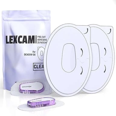 Lexcam Adhesive Patches Compatible with Dexcom G6 – Pack of 20 – Waterproof, Clear Overpatches for Continuous Glucose Monitoring, Stays Secure for 10+ Days, Sensor is NOT Included.