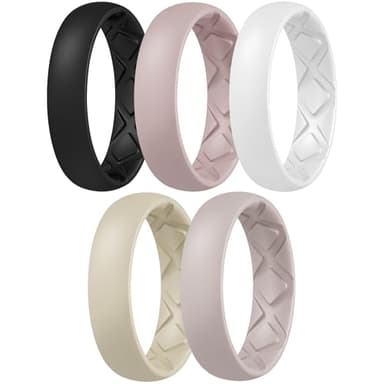 Egnaro Women's Engagement Rings, Silicone Inner Arc Ergonomic Breathable Design with half sizes, Rubber Wedding Band Rings，5.5mm Wide-2mm Thick