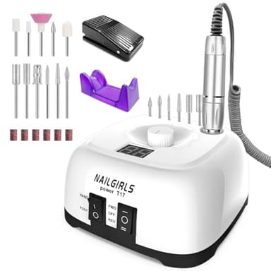 NAILGIRLS Electric Nail Drill Professional 35000RPM with Foot Pedal, Nail Drill Machine for Acrylic Gel Nails Manicure Pedicure with LCD Display Efile Tool for Salon Home Use