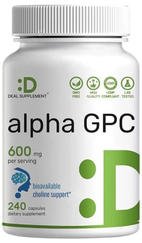 Alpha GPC 600mg Per Serving, 240 Capsules – Bioavailable Choline Replenishment –Nootropic Brain Health Supplements for Memory and Focus – Non-GMO, Gluten Free