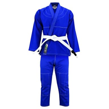 TRUESAGA - Regular Plain Jiu Jitsu Kimono Gi Uniform Deluxe BJJ Fabric - White Belt Included Kids & Adults Unisex (Blue, A-1)