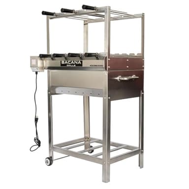 Bacana Grills All-in-One Brazilian BBQ Grill Rotisserie - 7 skewers - Churrasco - Stainless Steel - Portable Wood Fire & Charcoal Gaucho Churrasqueira Chicken Grill
