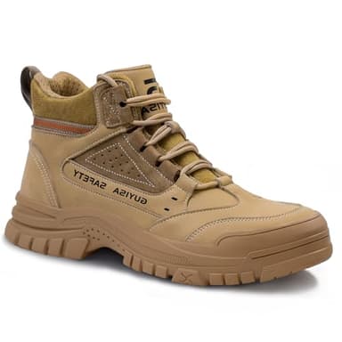 GUSAYEX Steel Toe Boots for Men Puncture Resistant Safety Work Boots with Kevlar Midsole Industrial Lightweight Men's Work & Utility Protective Shoes for Construction Warehouse Factory Brown Size 9.5