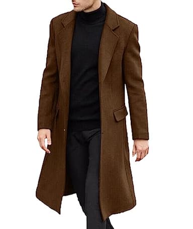 SOMTHRON Men's Casual Trench Coat Slim Fit Notched Collar Long Jacket Overcoat Single Breasted Pea Coat wih Pockets TA-2XL