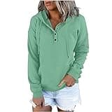 Women's Fleece Hoodies Button Simple Solid Color Sweatshirts Casual Lightweight Hooded Tops with Pocket plus size fall clothes oversized sweaters for women Green XL