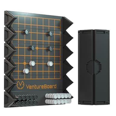 VENTUREBOARD GO 9x9 6 Inches Magnetic Unique GO Set Board Game - Folding Board, Portable Travel GO Board Game Pieces - (Black/Grey)