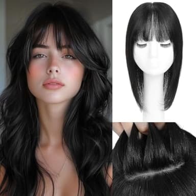 Aimeolyn Hair Toppers for Women Real Human Hair 12inch Hairs Topper for women With Bangs 8x8inch Skin Scalp Big Base Cover Thinning or Loss Top Pieces Wiglets Natural Black