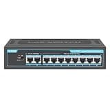 TEROW 8-Port PoE Gigabit Switch with 2 Gigabit Uplink, 8 PoE+Port 1000Mbps, 120W, 802.3af/at Vlan, Metal fanless Design, Plug-and-Play, Desktop and Wall-Mount，Ethernet Splitter, Elegant Black Blue