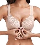 HACI Women's Front Closure Bra Underwire Unpadded Plus Size Full Coverage T-Shirt(Beige,40C)