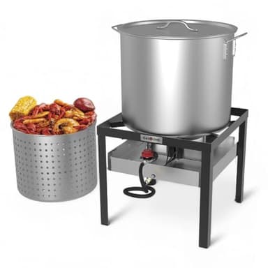 Gas One Seafood Boil Kit with Propane Burner, Propane Regulator, 80Qt Pot with Basket – Heavy Duty Construction Seafood Boil Pot for Outdoor Cooking – Easy to Clean and Durable Crab Boil Pot