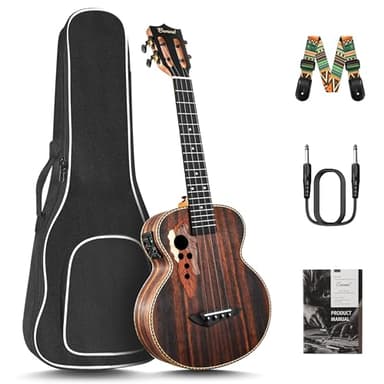 26 inch Caramel CT904 Ebony Tenor LCD color display Electric Professional Player Beginners Ukulele Uke Kit Bundle Padded Gig bag Strings,Strap